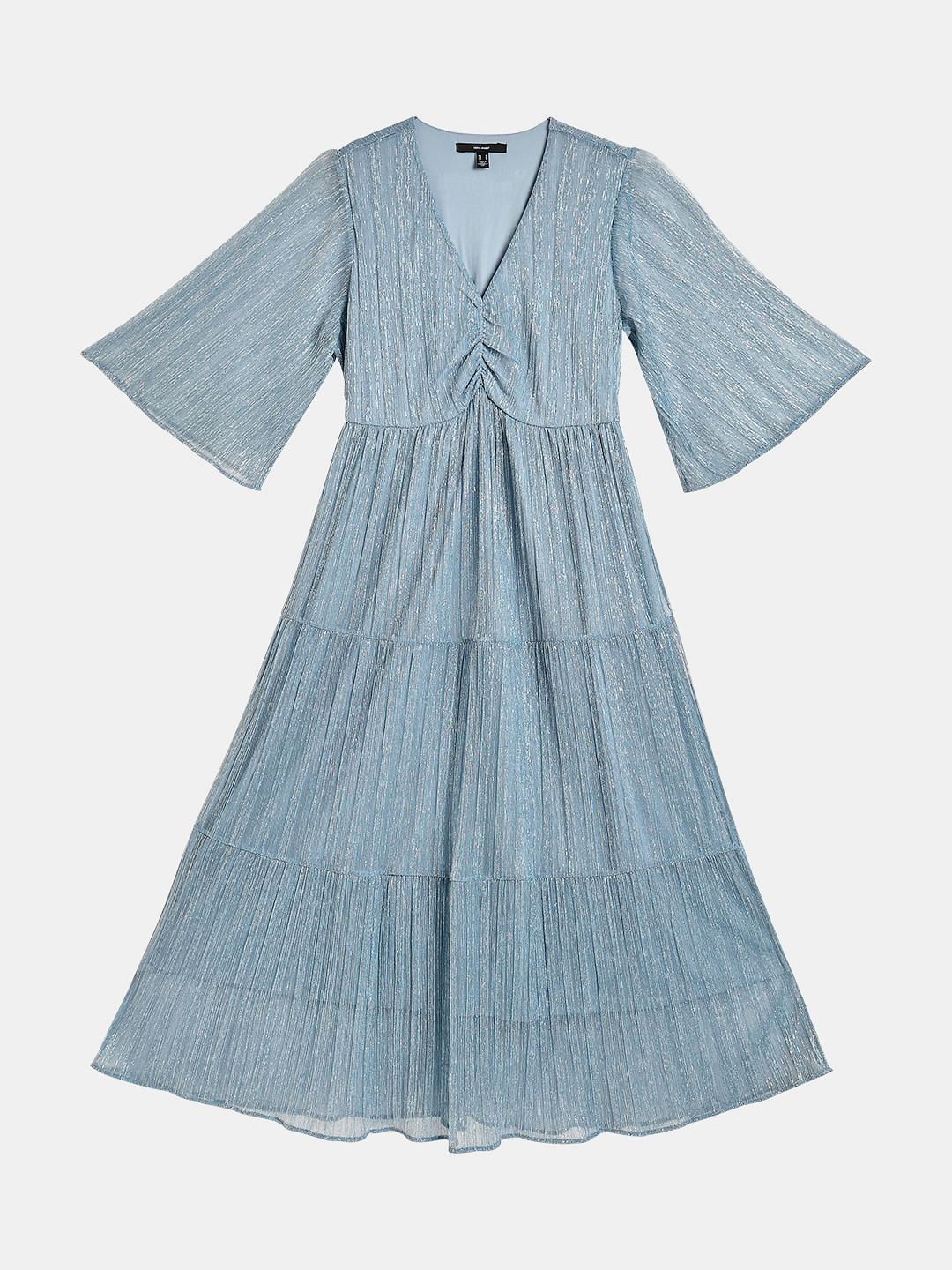 Blue Lurex Tiered Dress