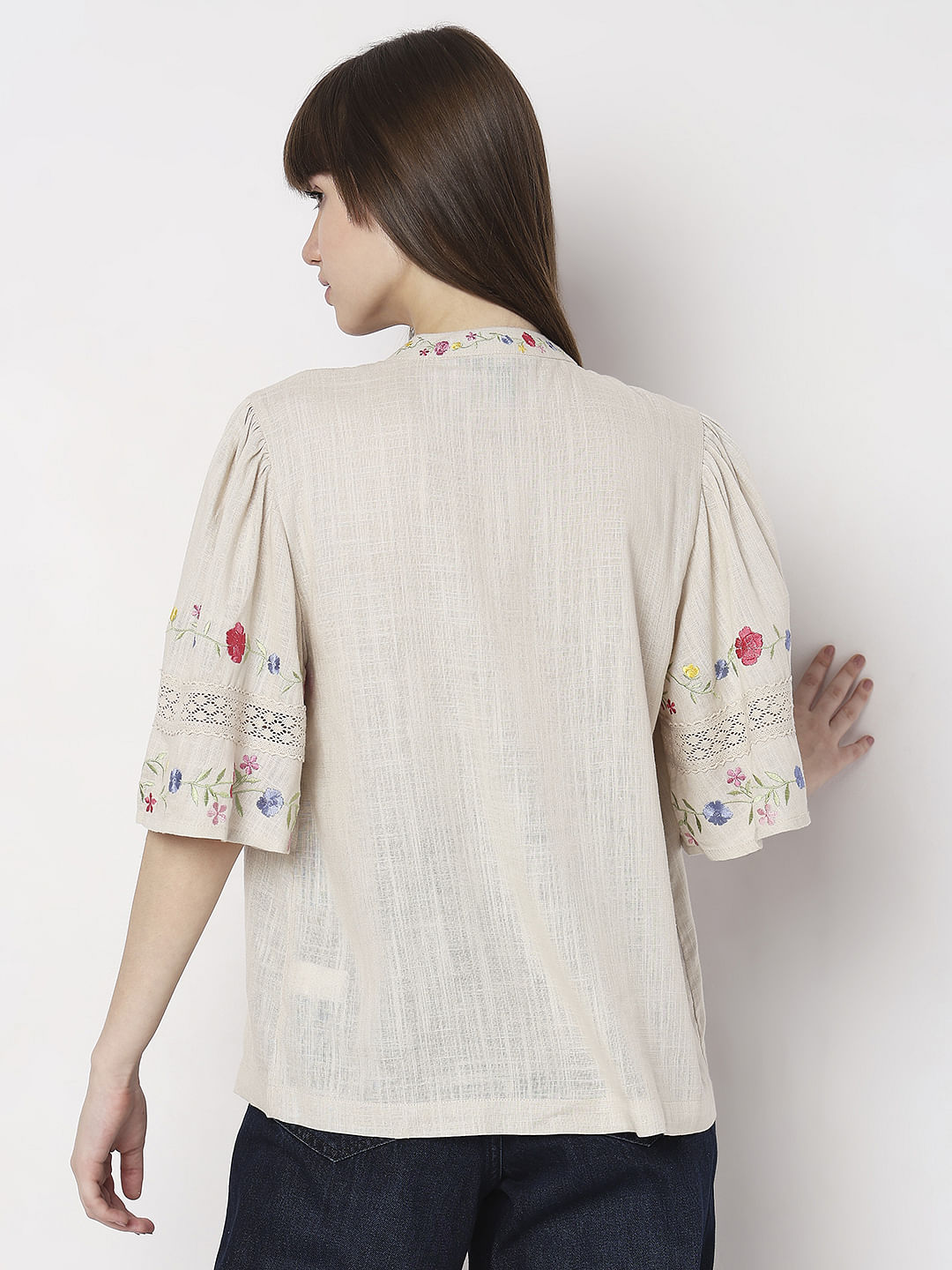 Beige Floral Embroidered Top