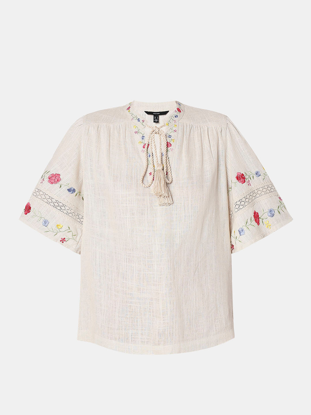 Beige Floral Embroidered Top