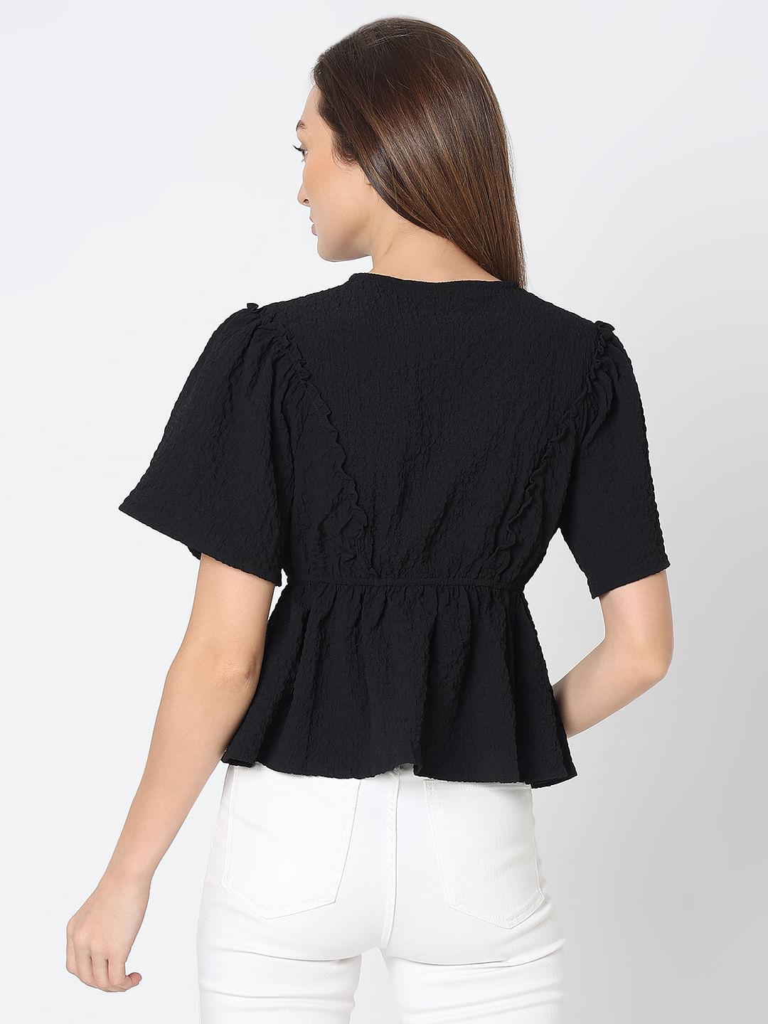 Black V-Neck Peplum Top