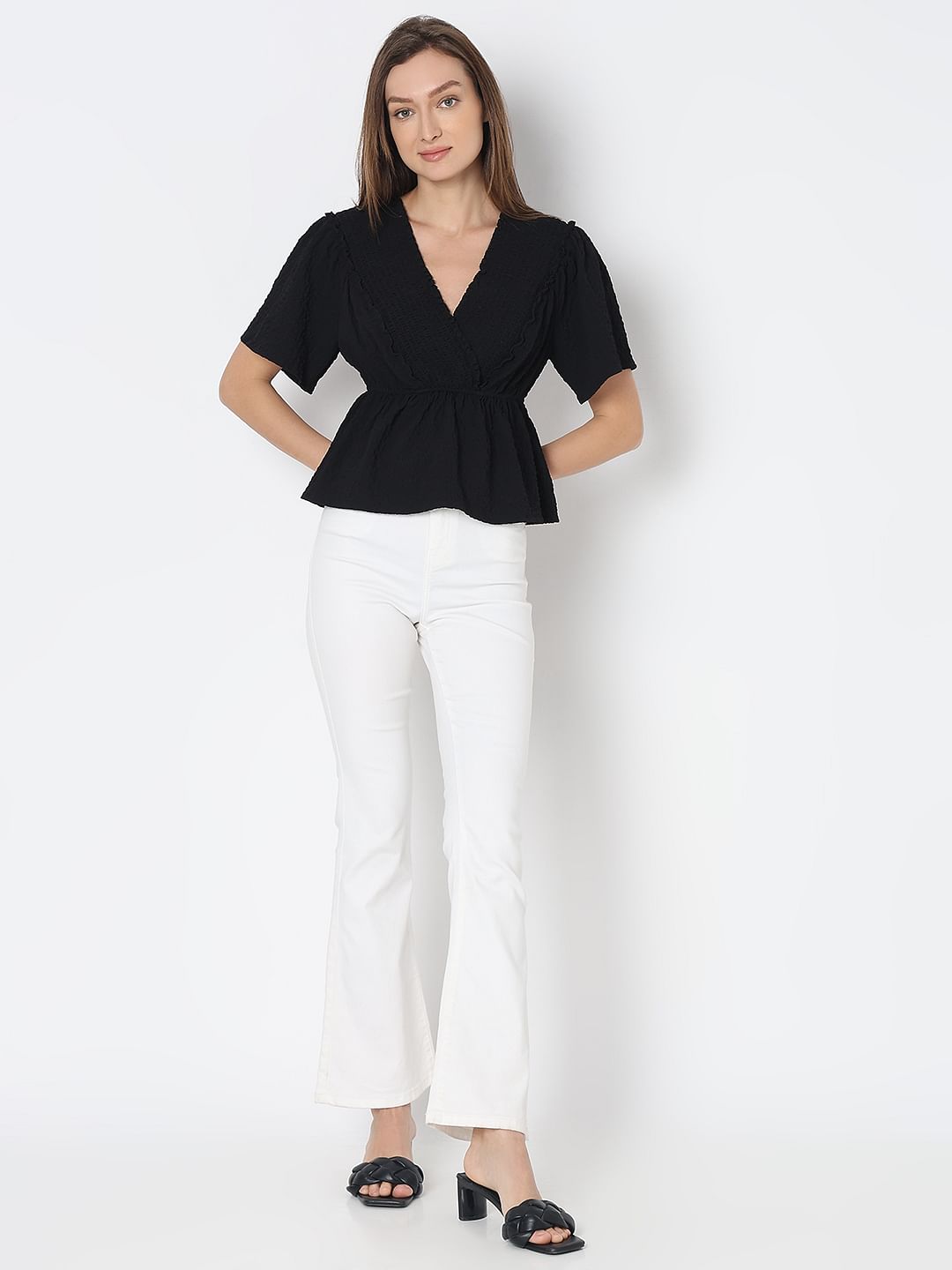 Black V-Neck Peplum Top