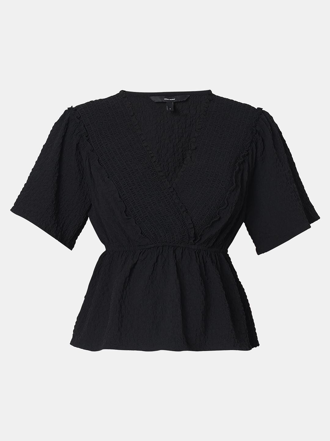 Black V-Neck Peplum Top