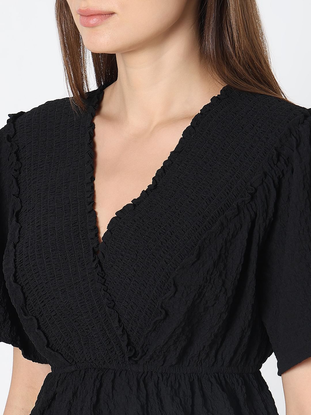 Black V-Neck Peplum Top