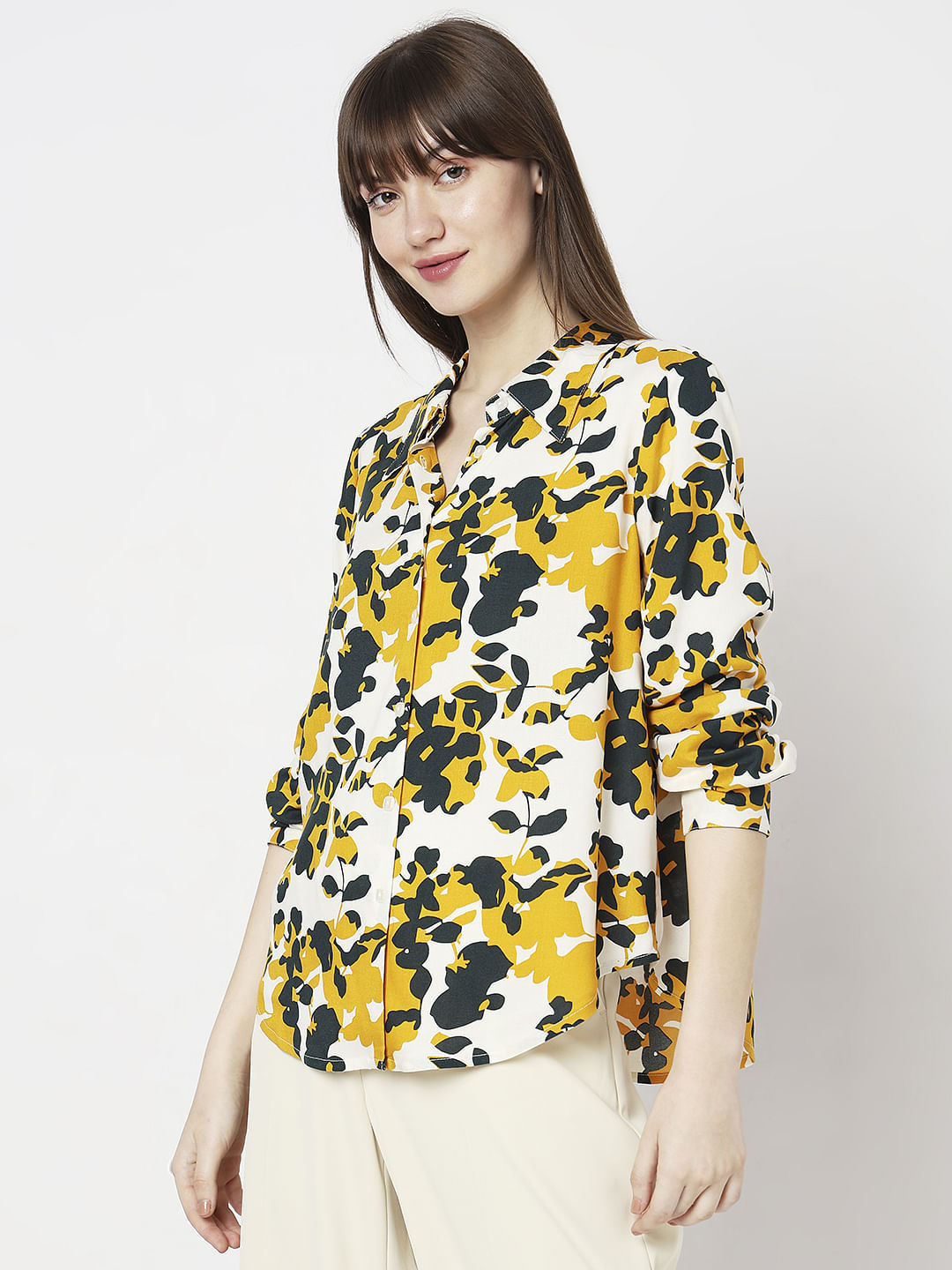 Yellow Floral Print Shirt