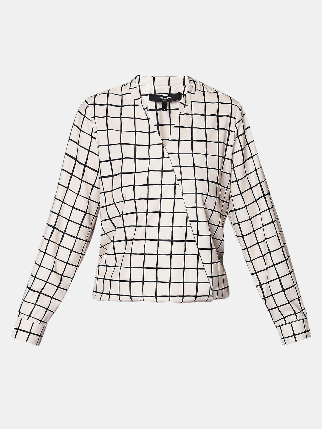 Beige Check Print Top