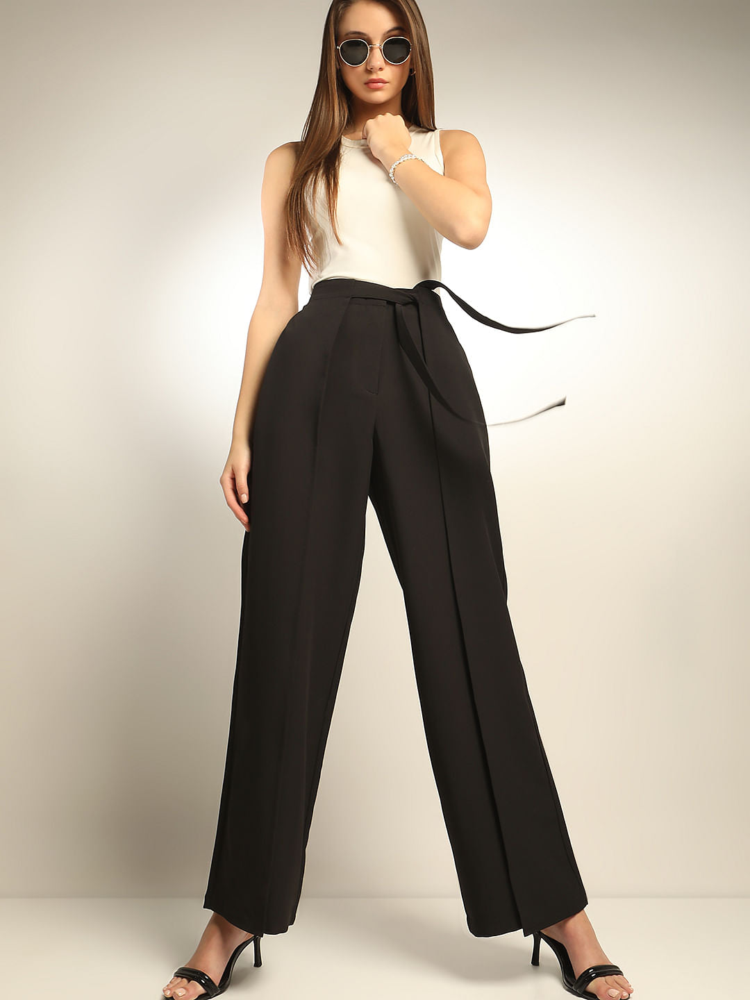Black High Rise Wrap Pants