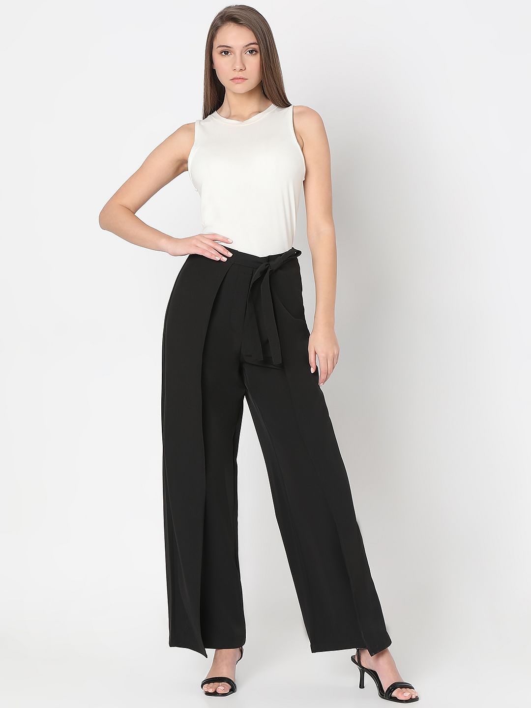 Black High Rise Wrap Pants