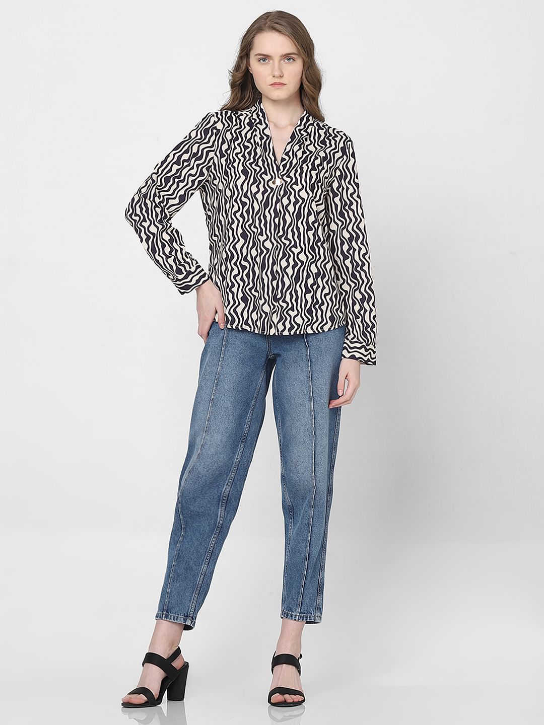 Black Abstract Print Top