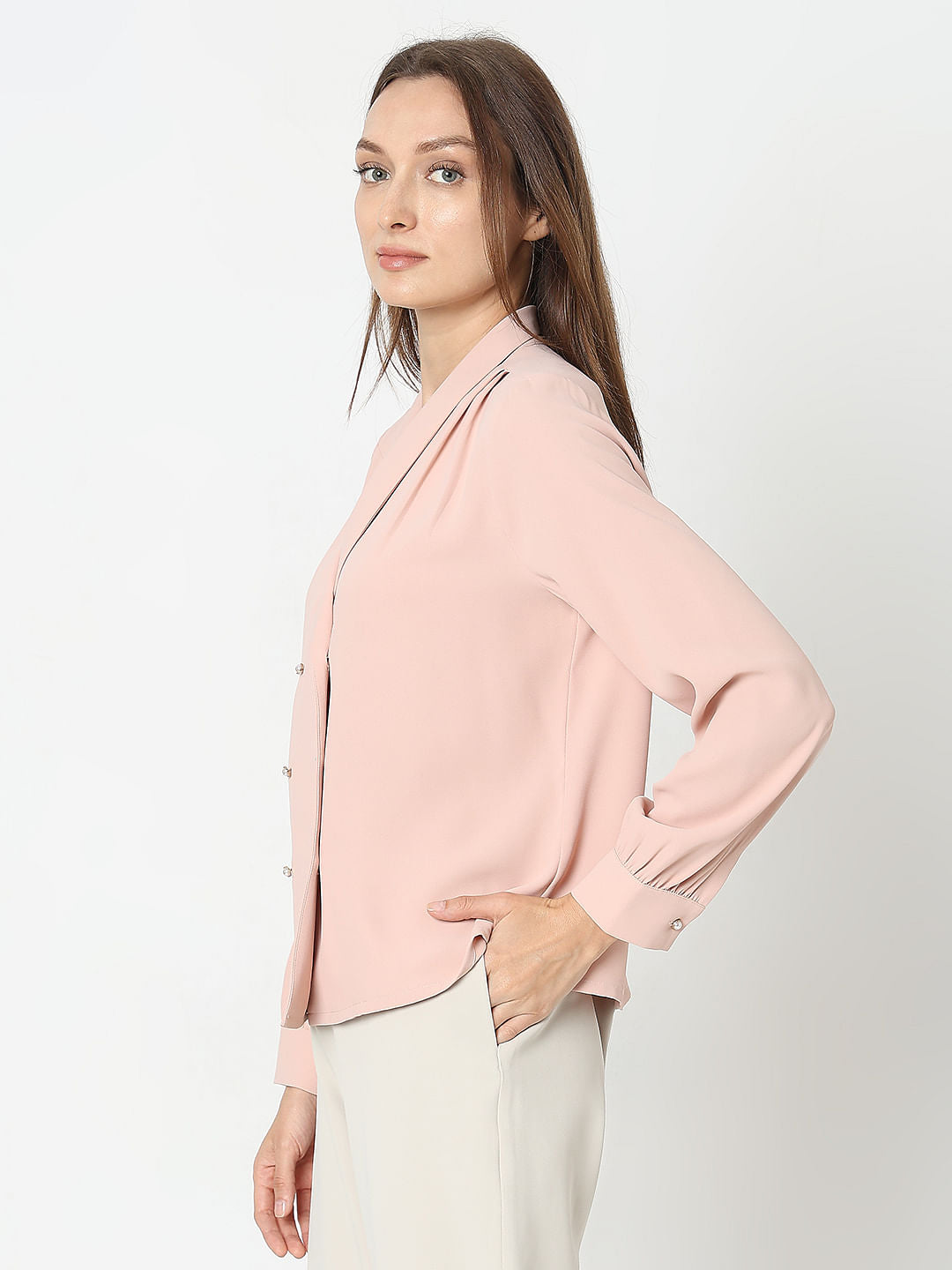 Pink Shawl Collar Top
