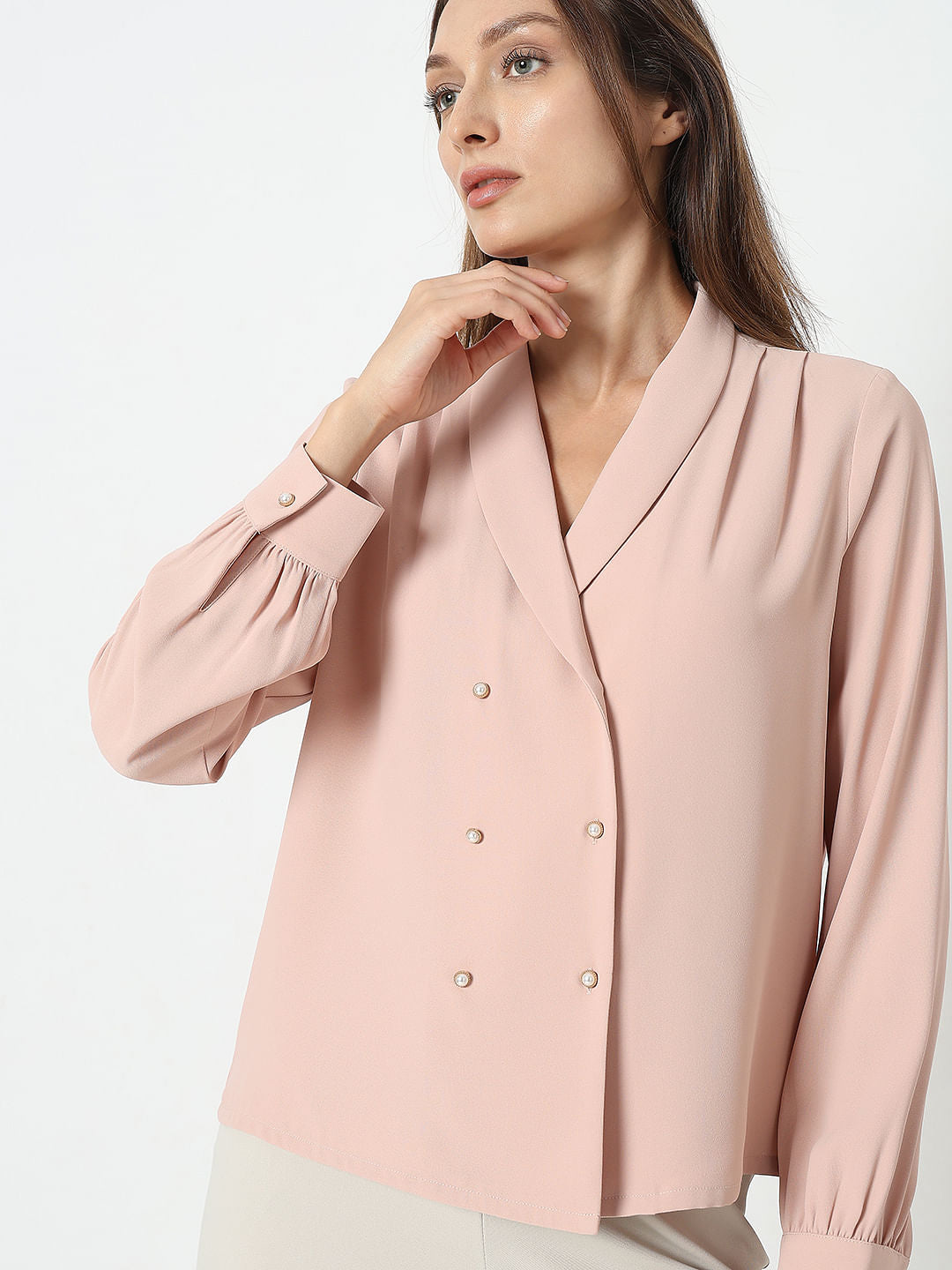 Pink Shawl Collar Top