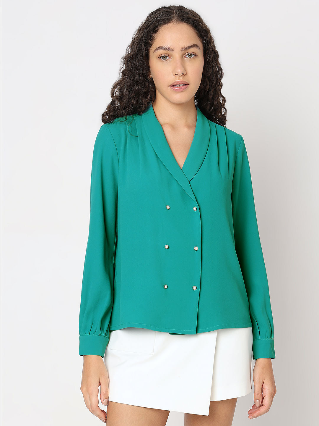 Turquoise Shawl Collar Top