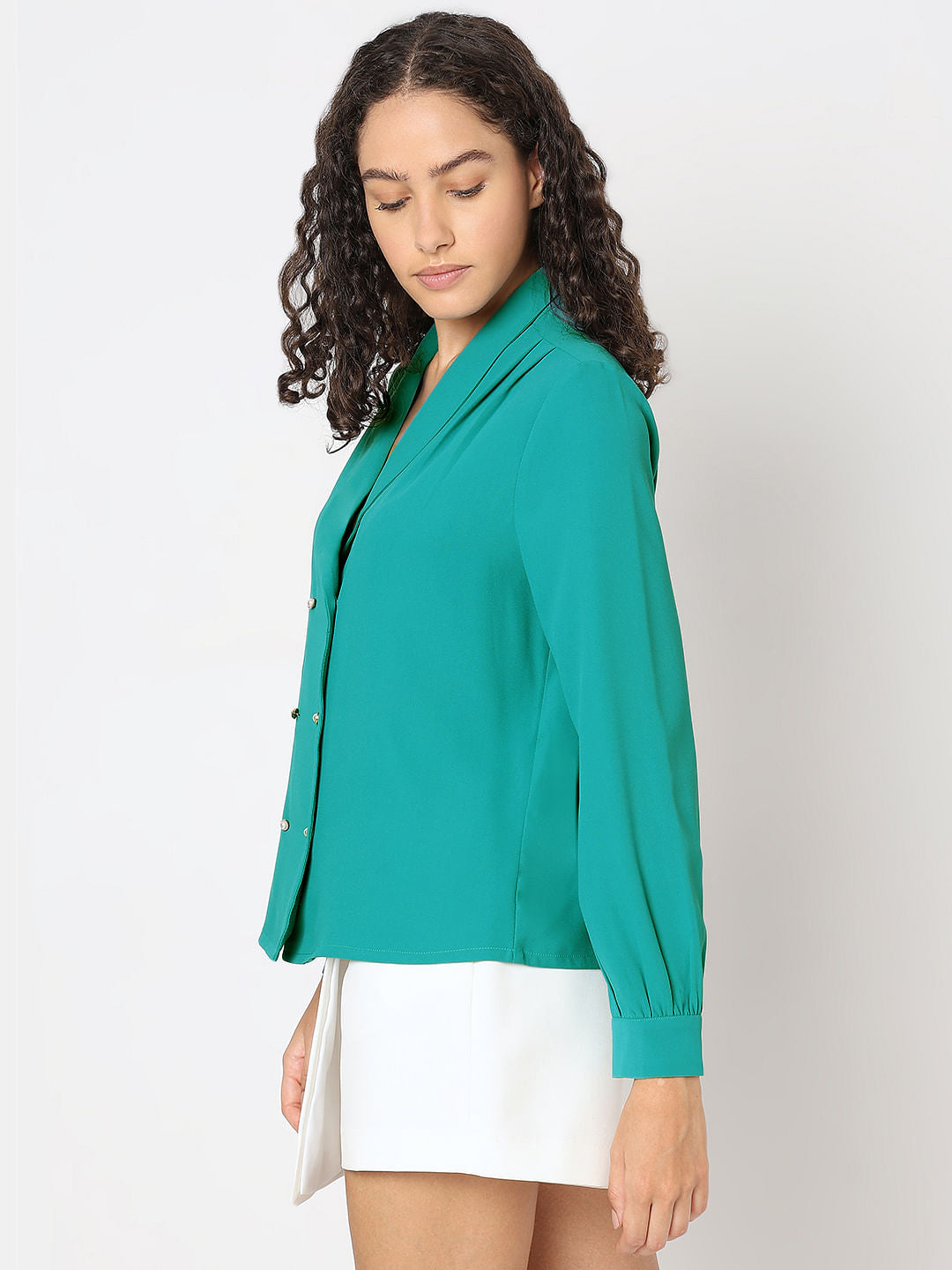 Turquoise Shawl Collar Top