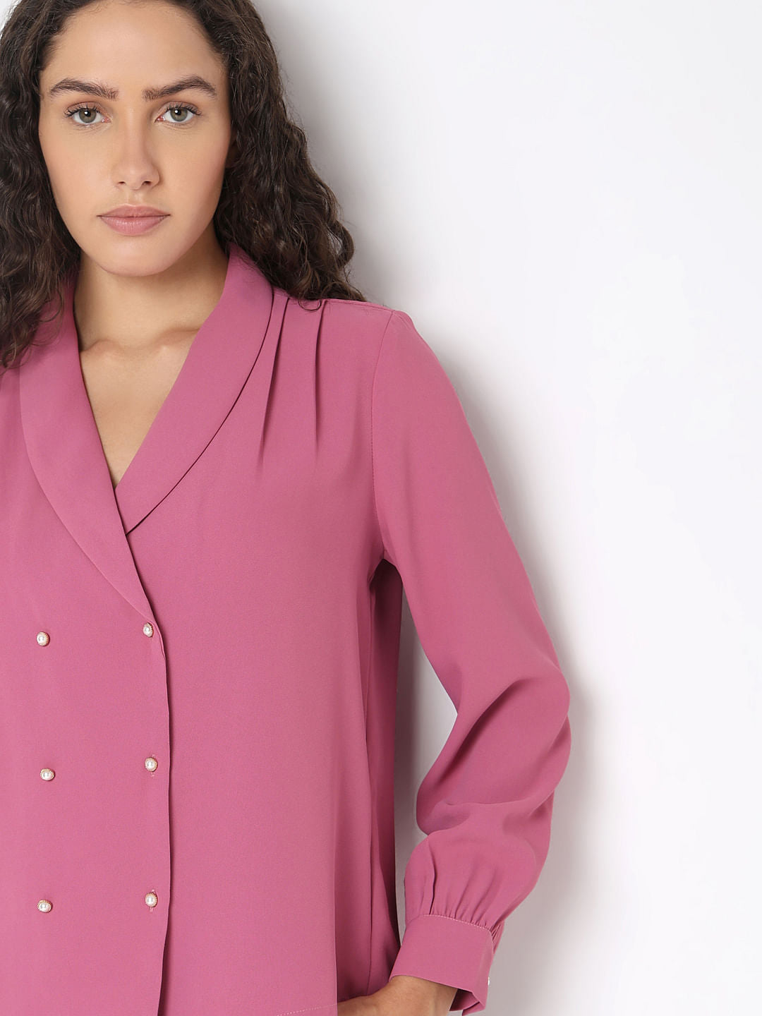 Dusty Pink Shawl Collar Top