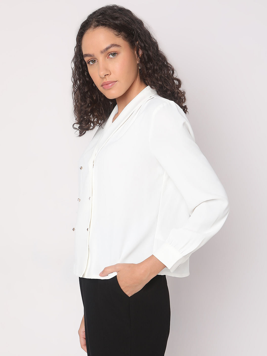 White Shawl Collar Top