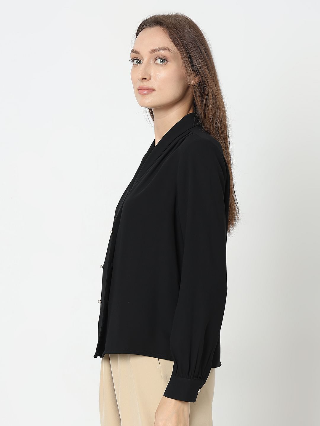 Black Shawl Collar Top