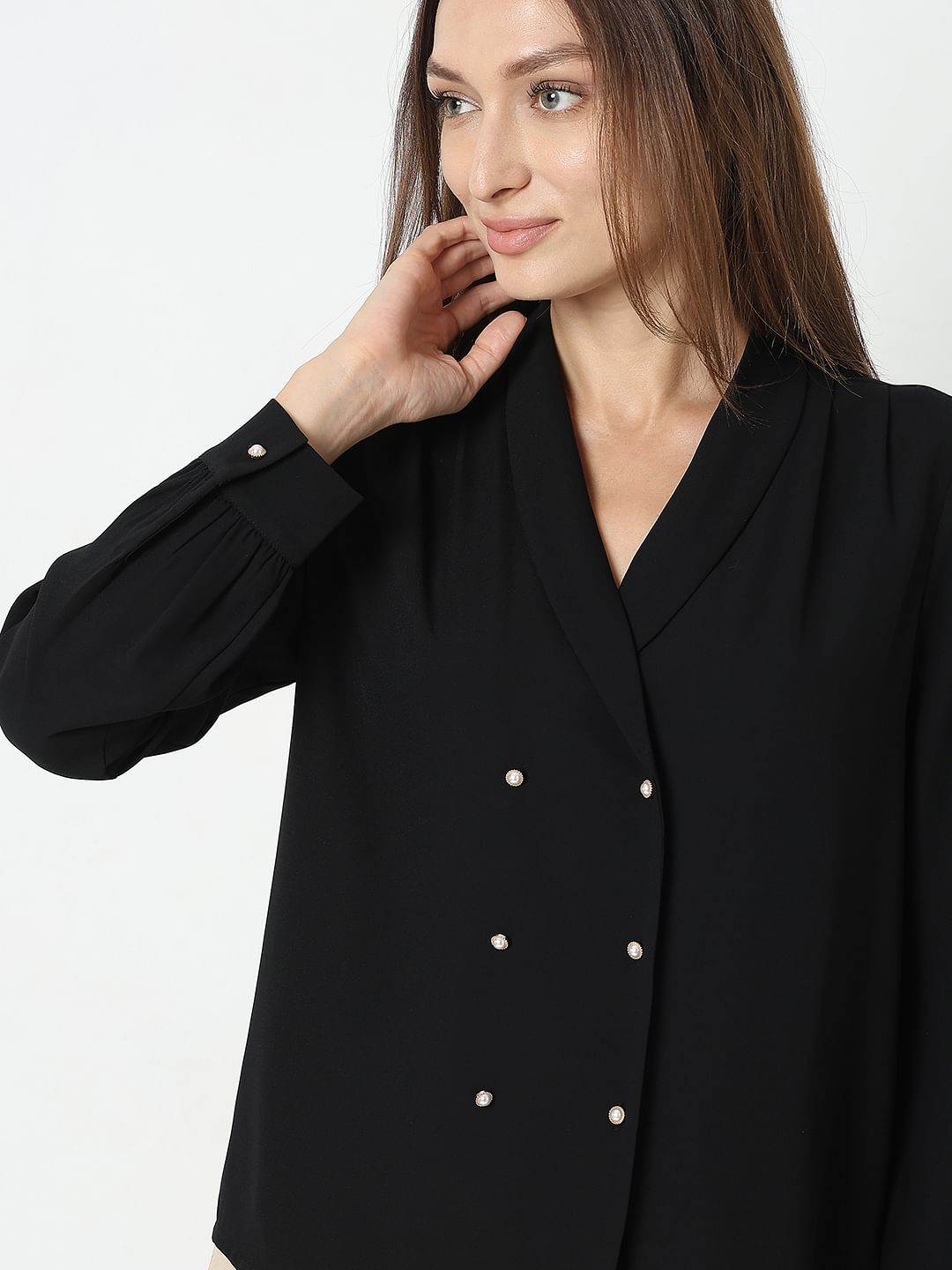 Black Shawl Collar Top