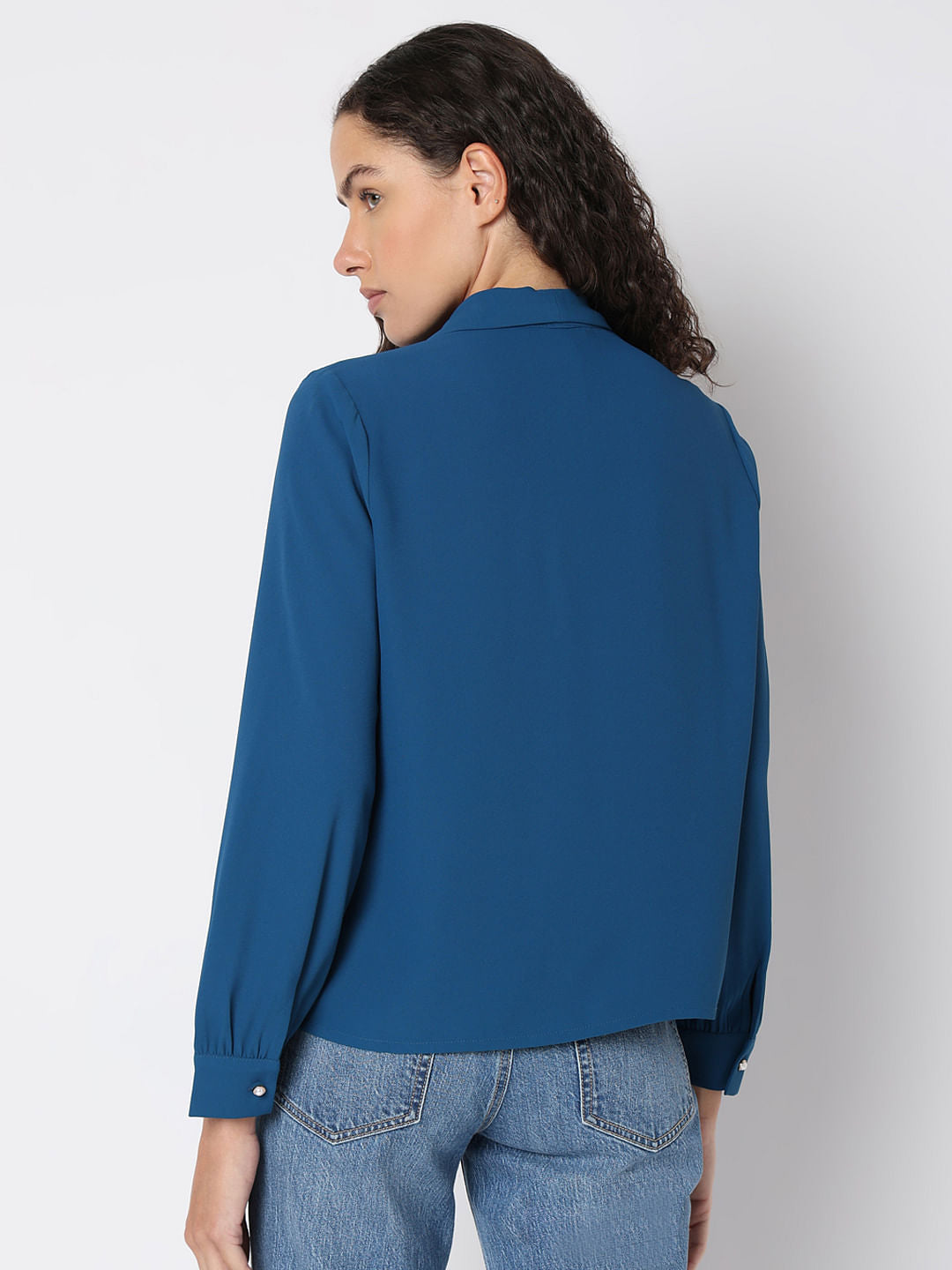 Blue Shawl Collar Top