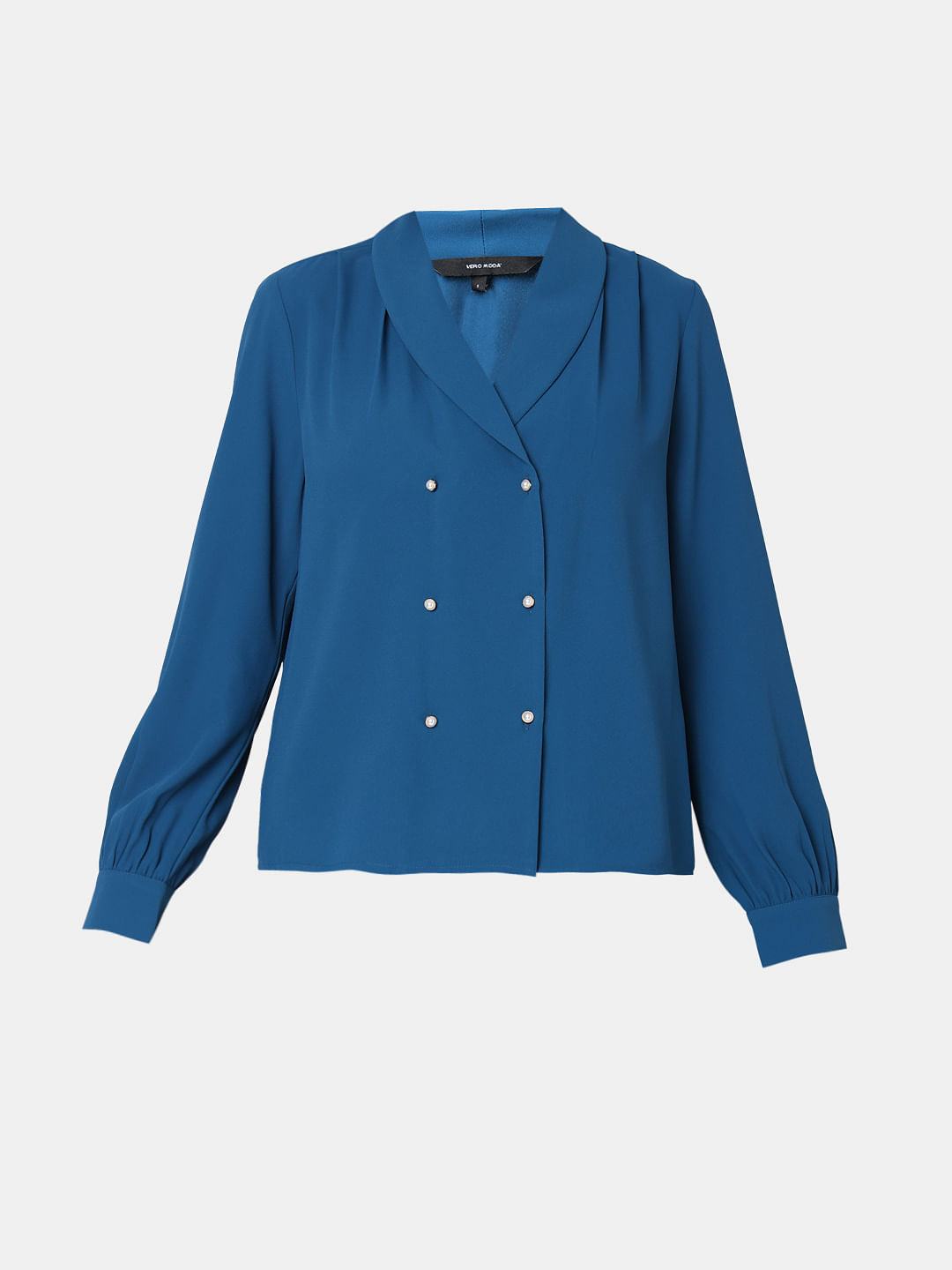 Blue Shawl Collar Top