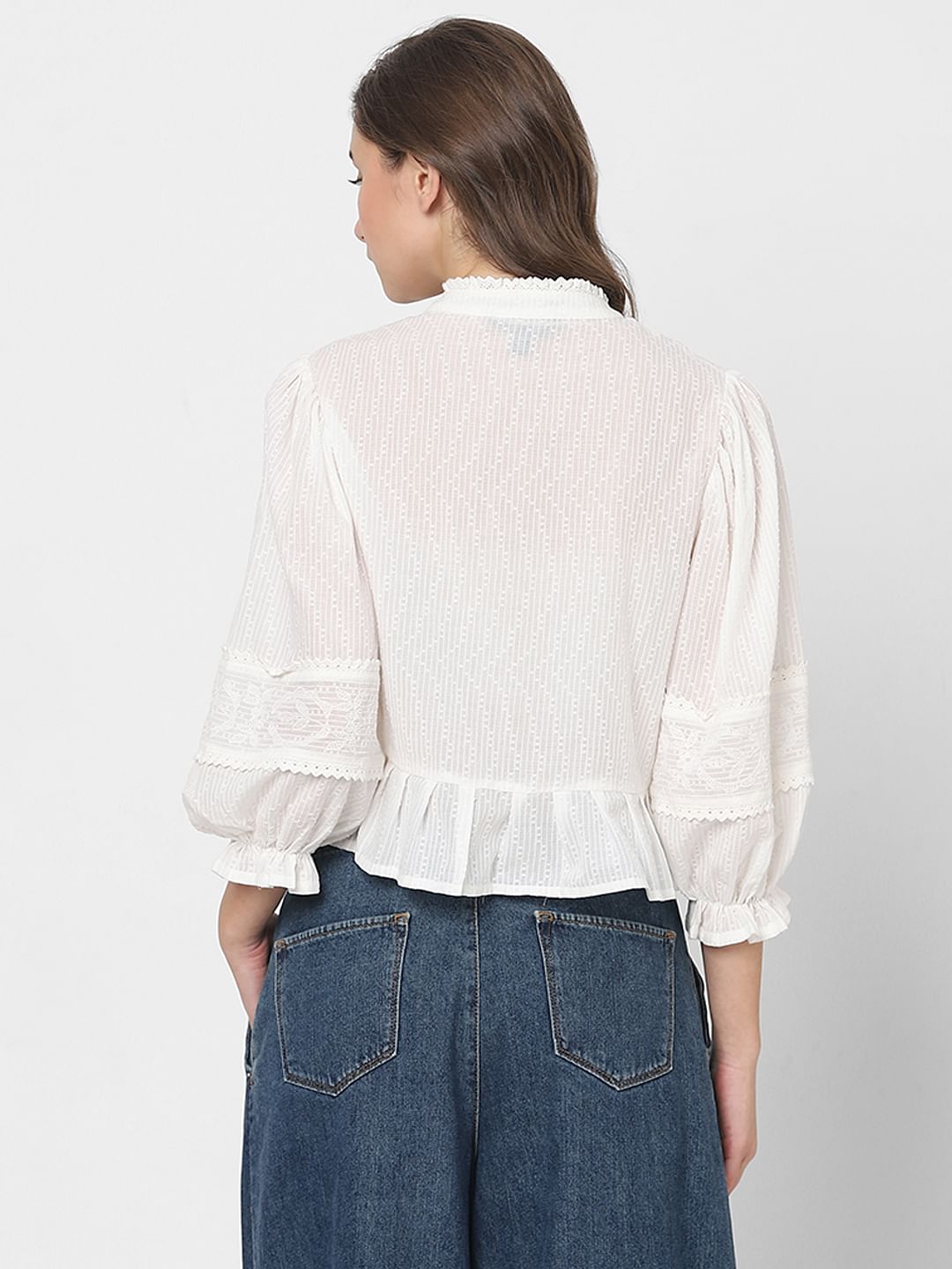 White Embroidered Peplum Top