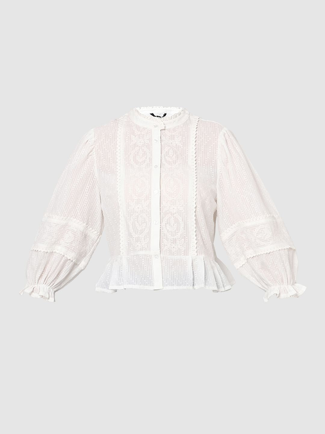 White Embroidered Peplum Top