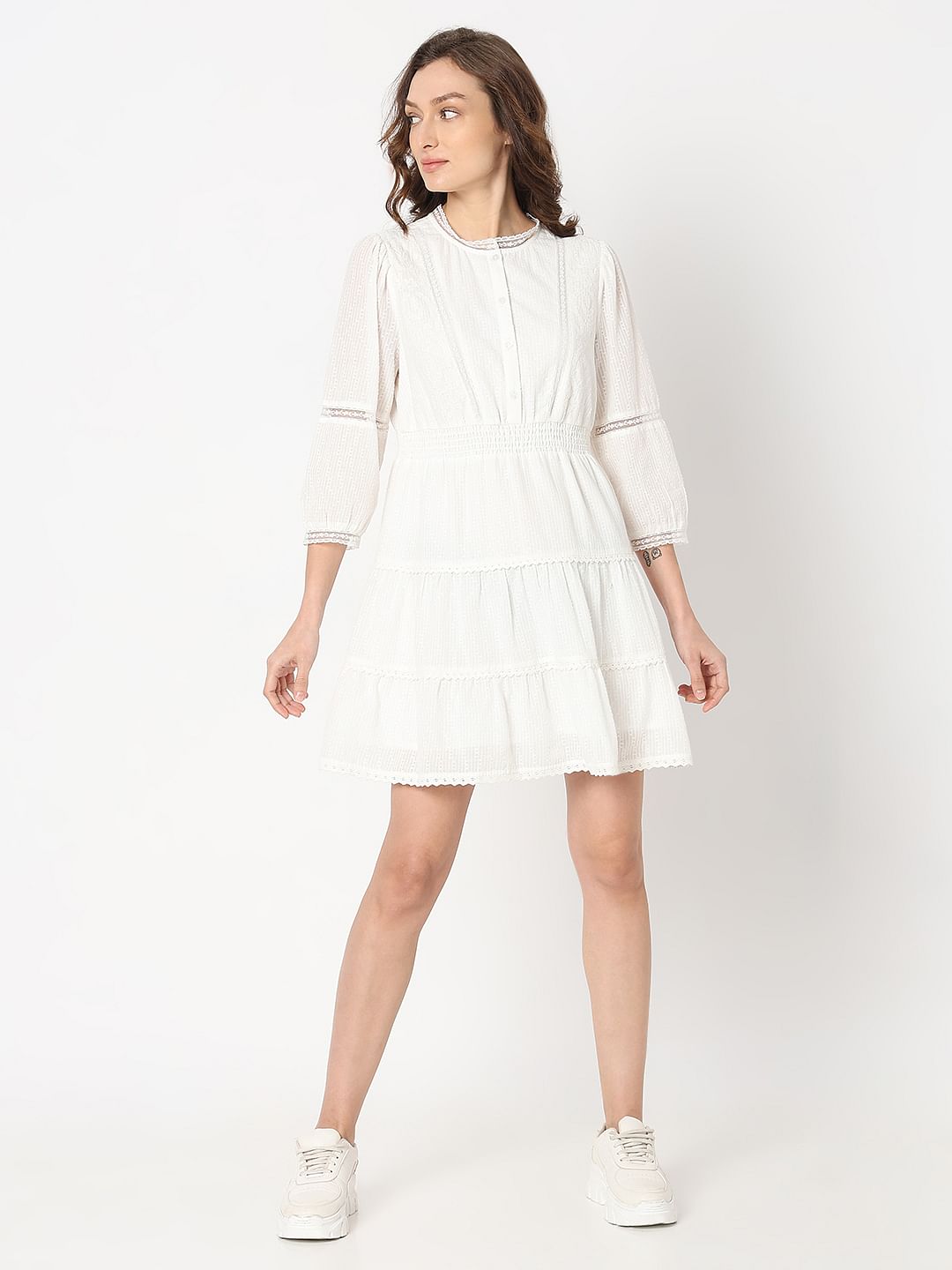 White Tiered Shift Dress