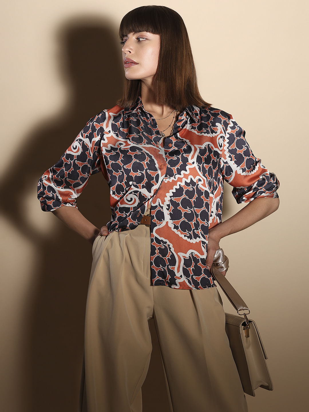 Orange Abstract Print Shirt