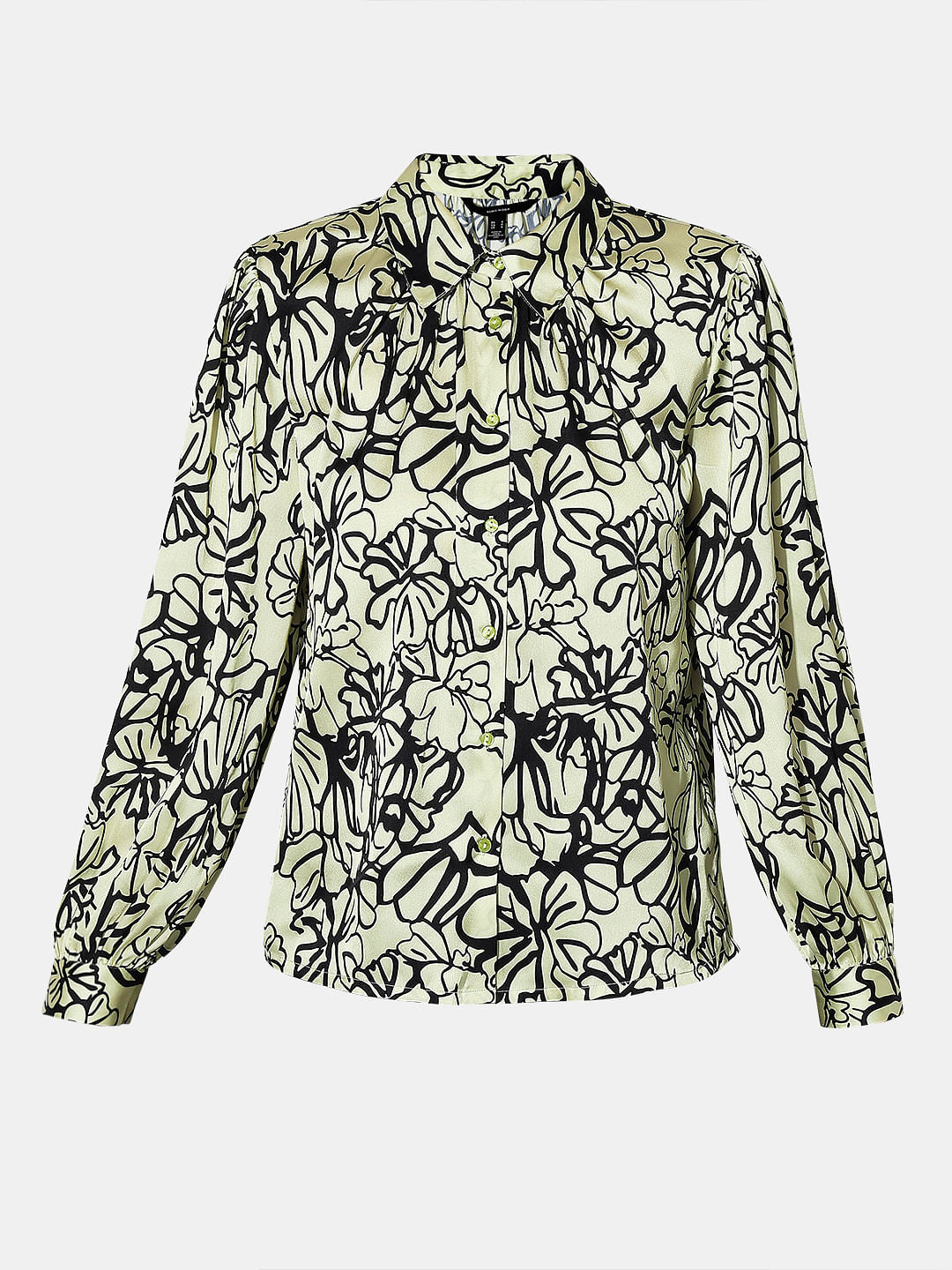 Green Floral Print Satin Shirt