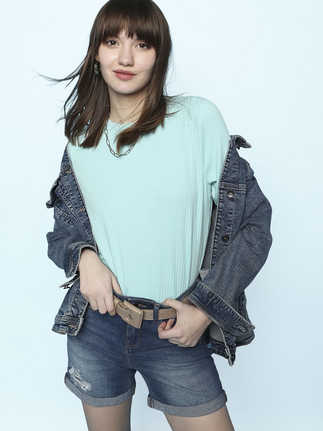 Light Blue Ribbed Top