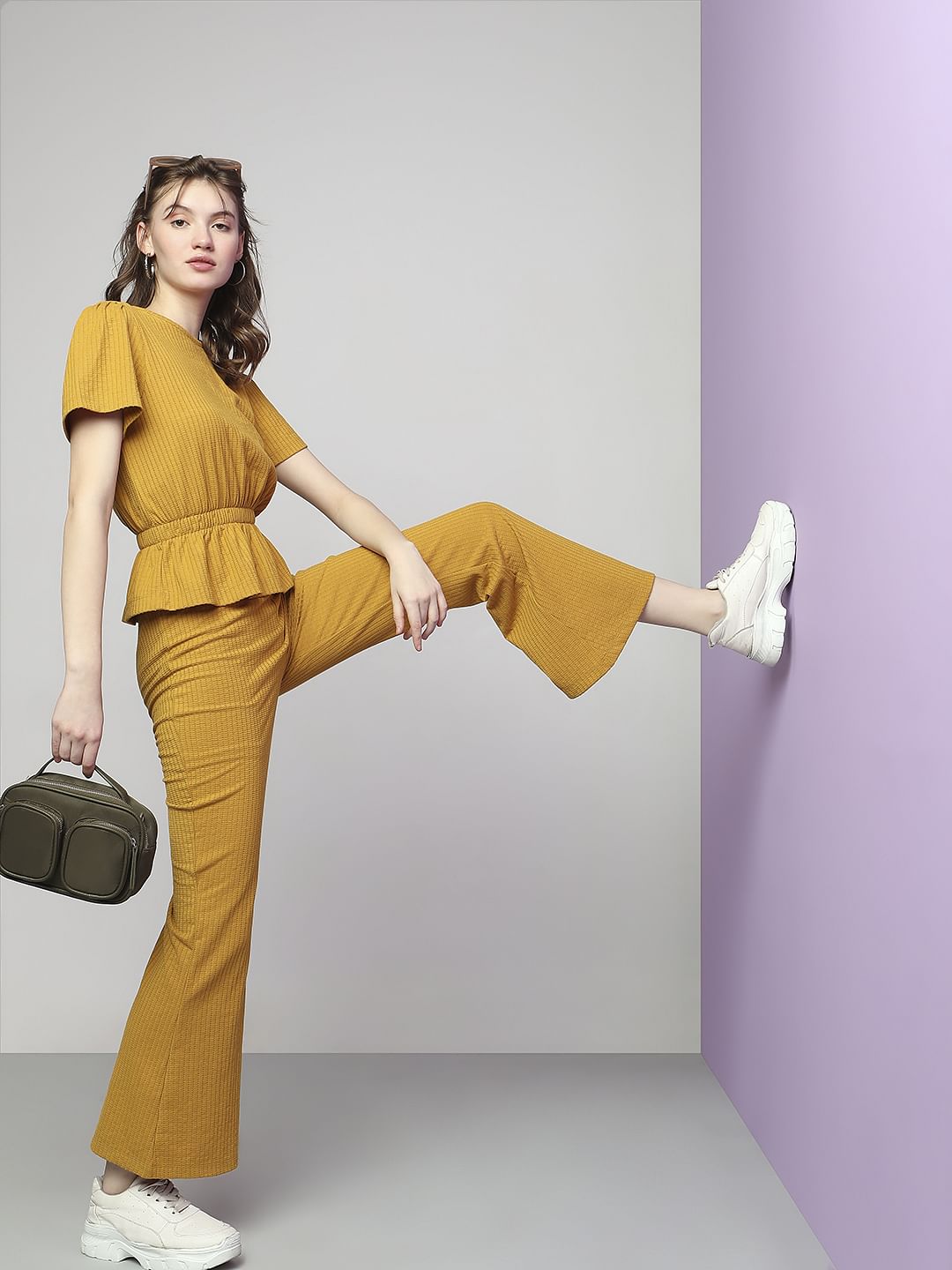 Mustard High Rise Ribbed Co-Ord Pants