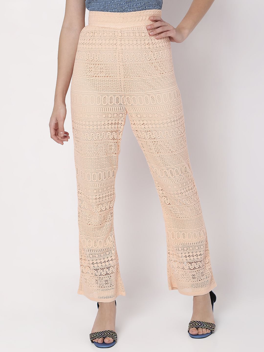 Peach High Rise Lace Pants