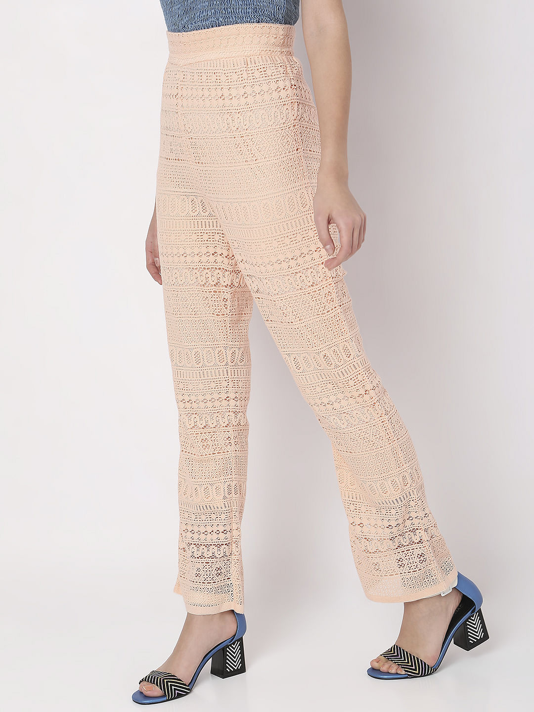 Peach High Rise Lace Pants