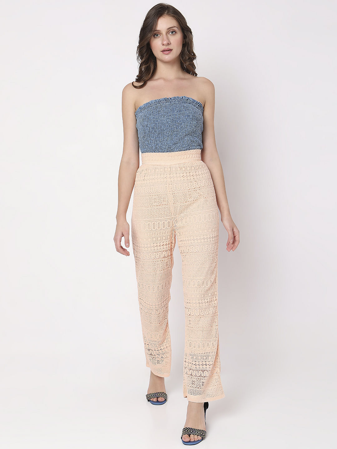 Peach High Rise Lace Pants