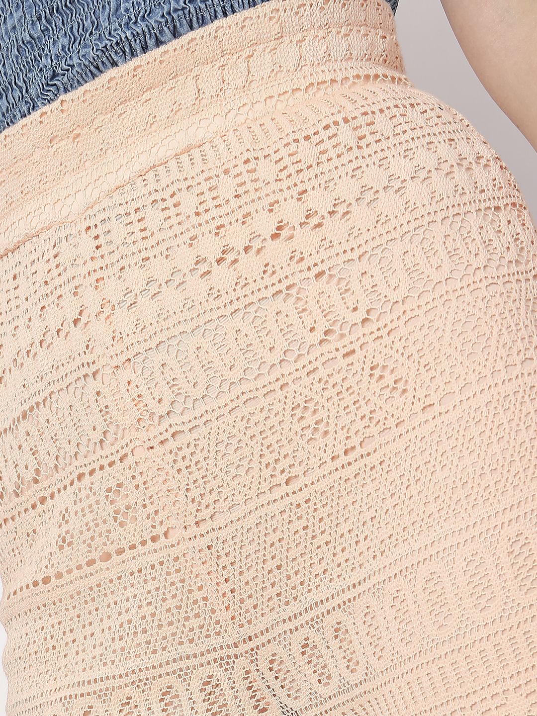 Peach High Rise Lace Pants
