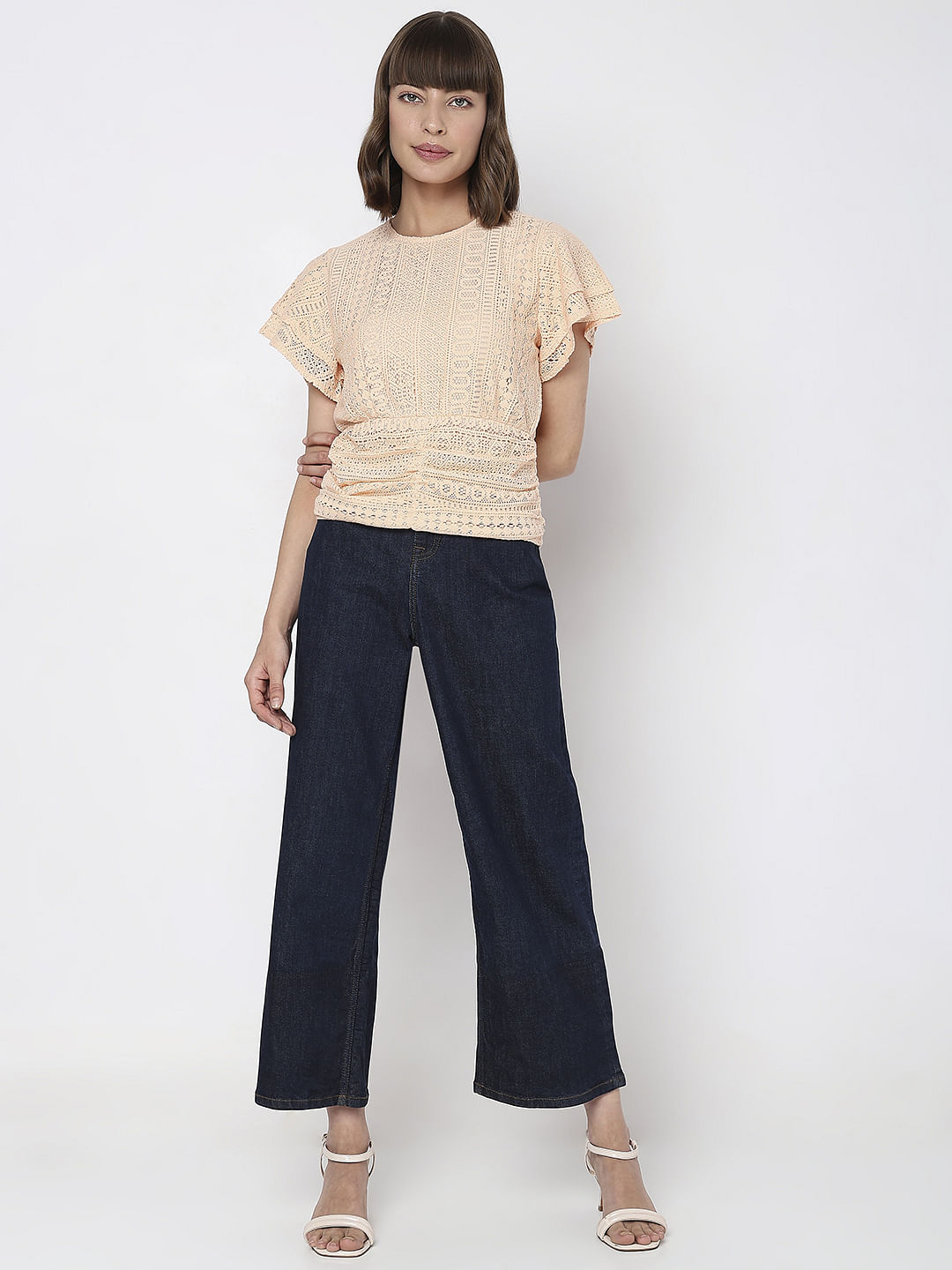 Peach Lace Flared Top