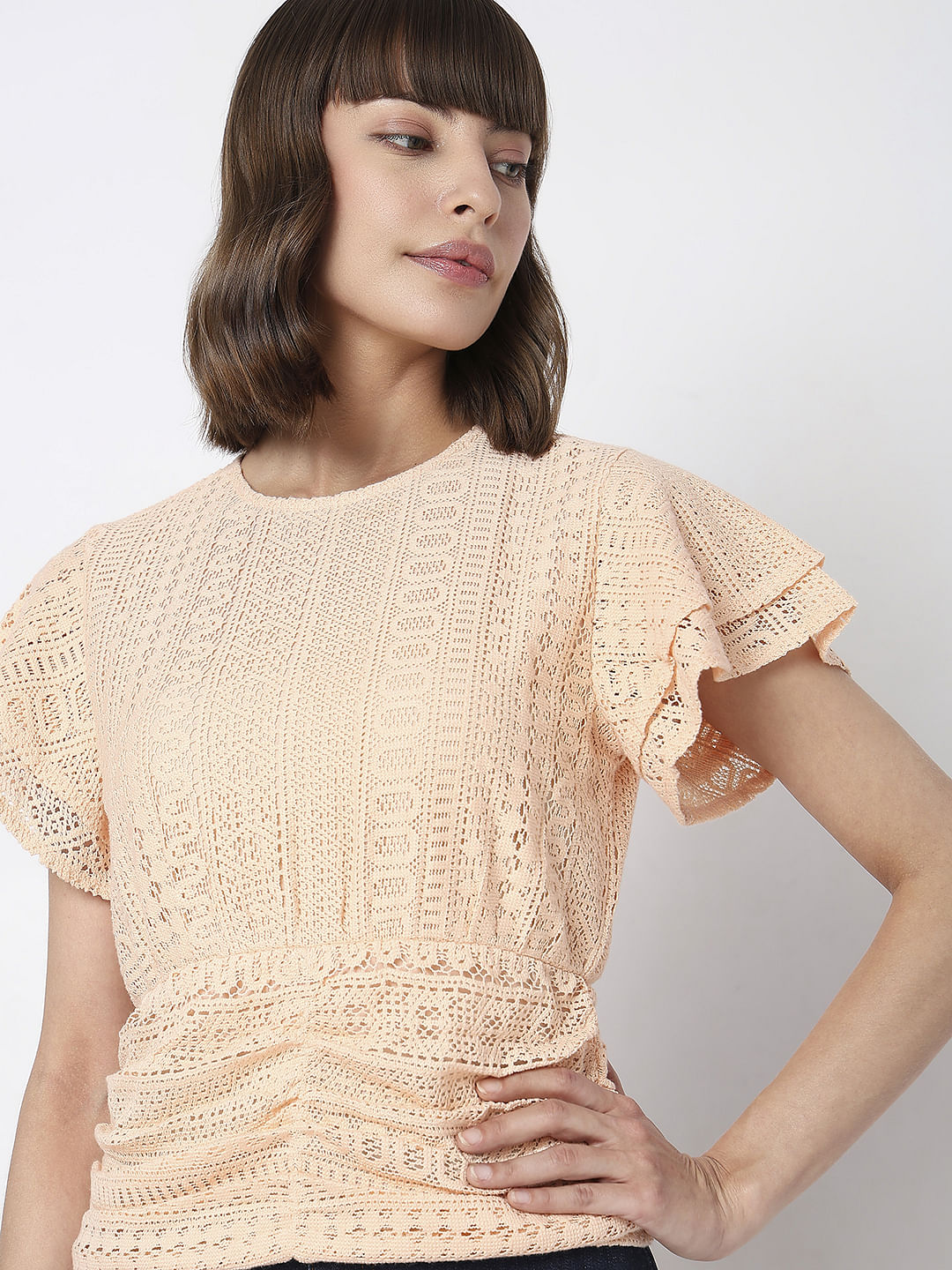 Peach Lace Flared Top