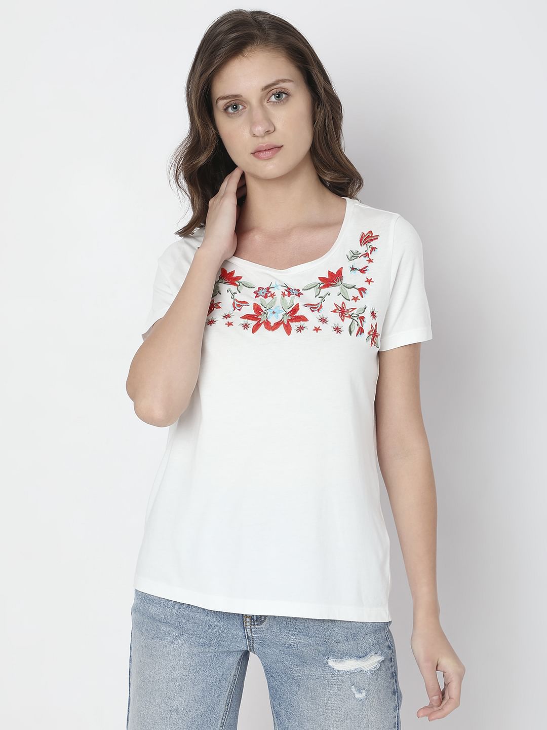 White Floral Print T-Shirt