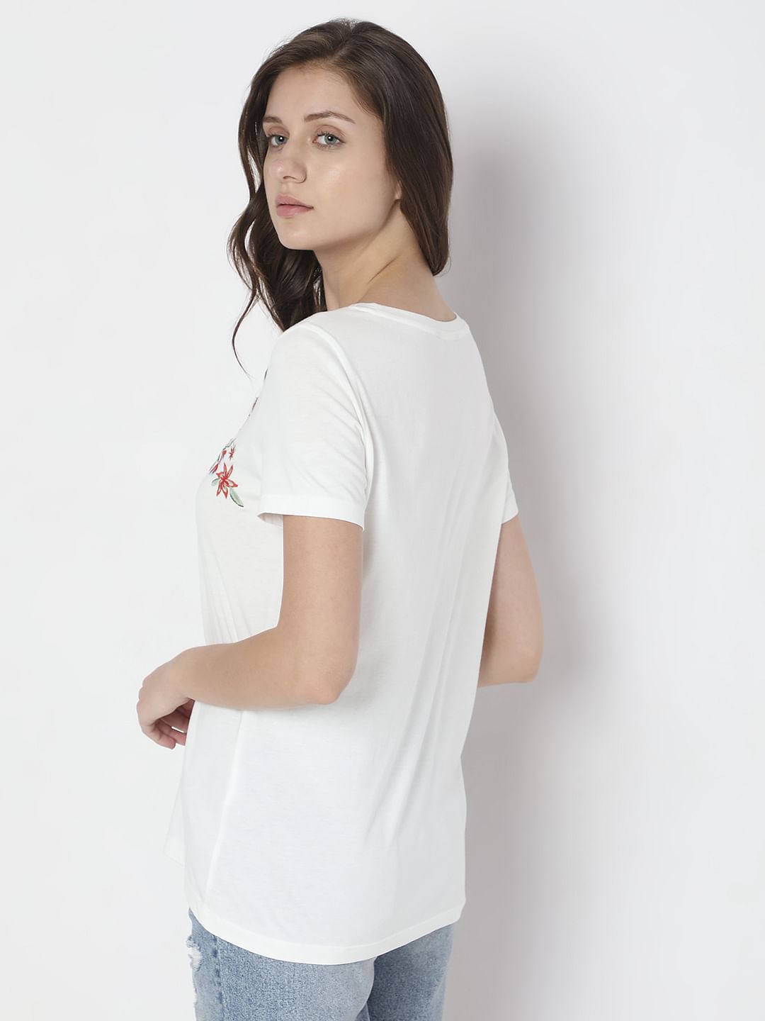 White Floral Print T-Shirt