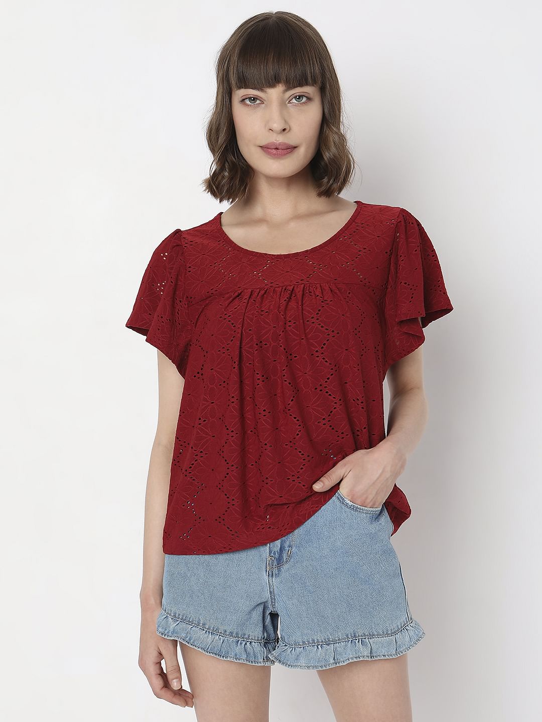 Dark Red Schiffli T-Shirt