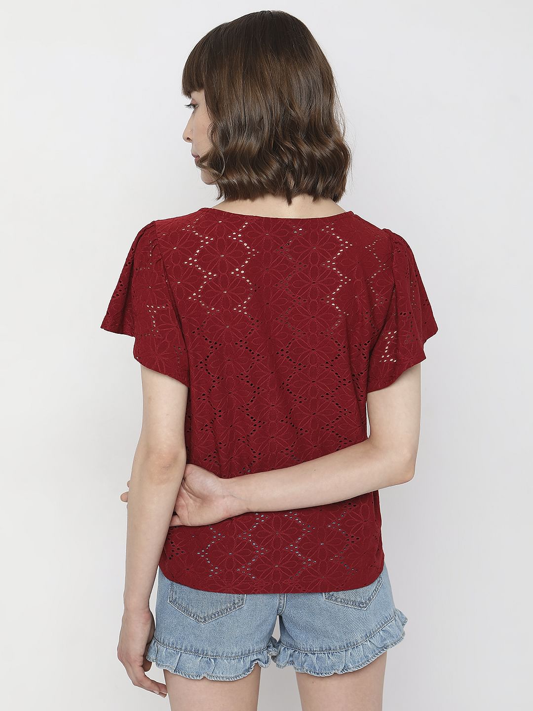 Dark Red Schiffli T-Shirt