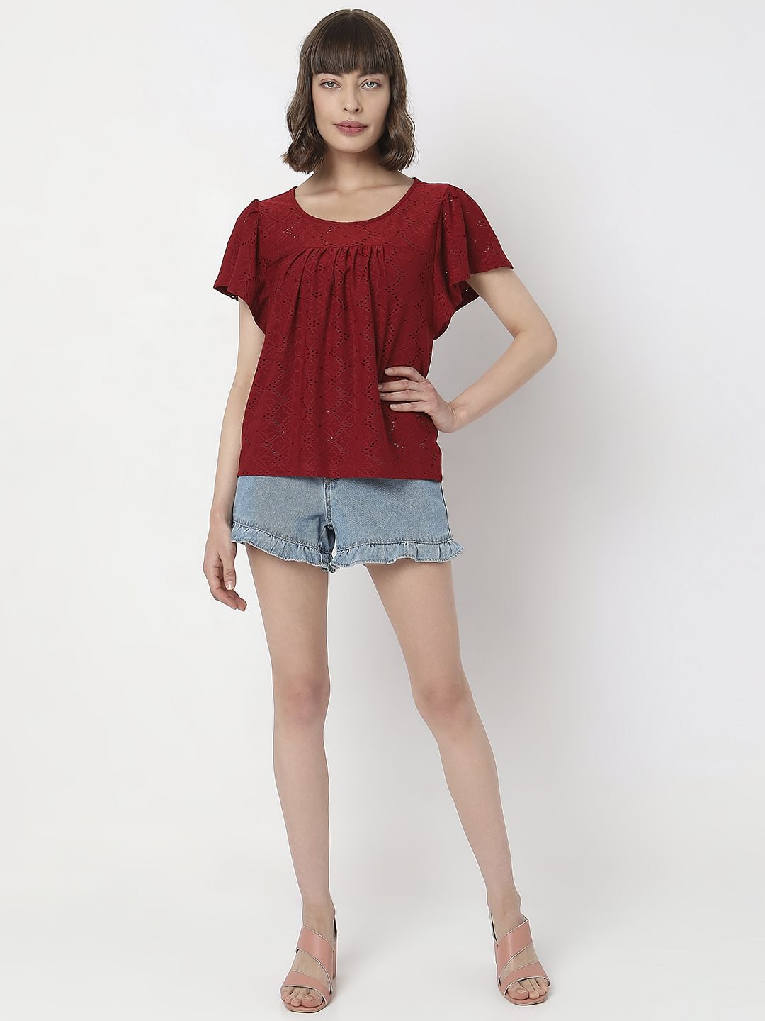 Dark Red Schiffli T-Shirt