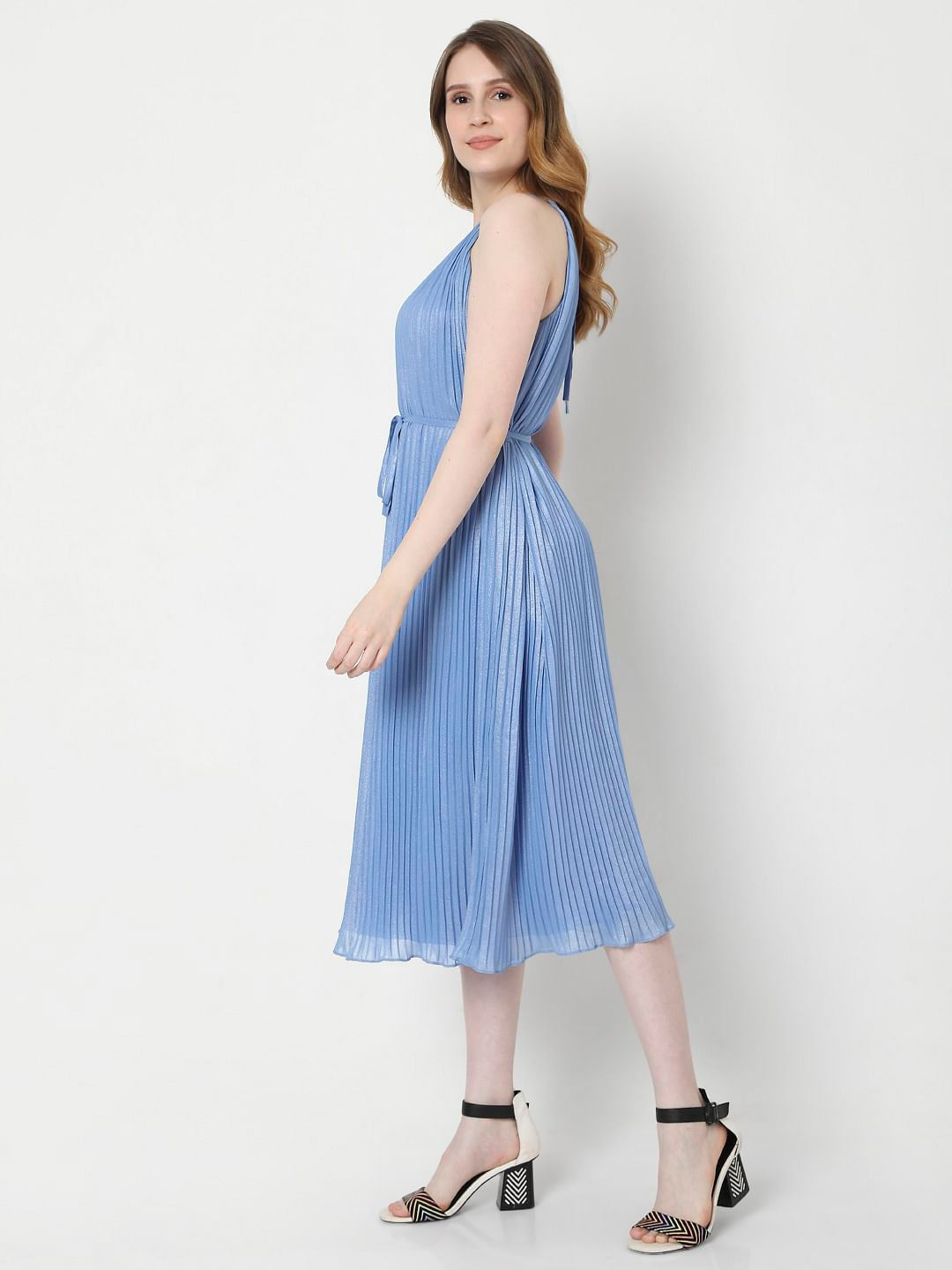 Blue Pleated Midi Dress
