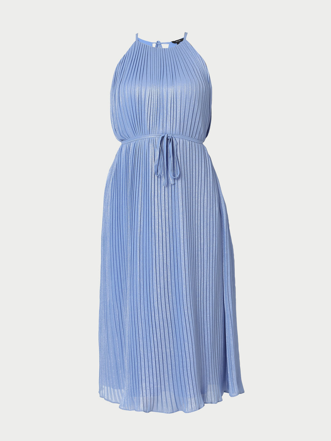 Blue Pleated Midi Dress