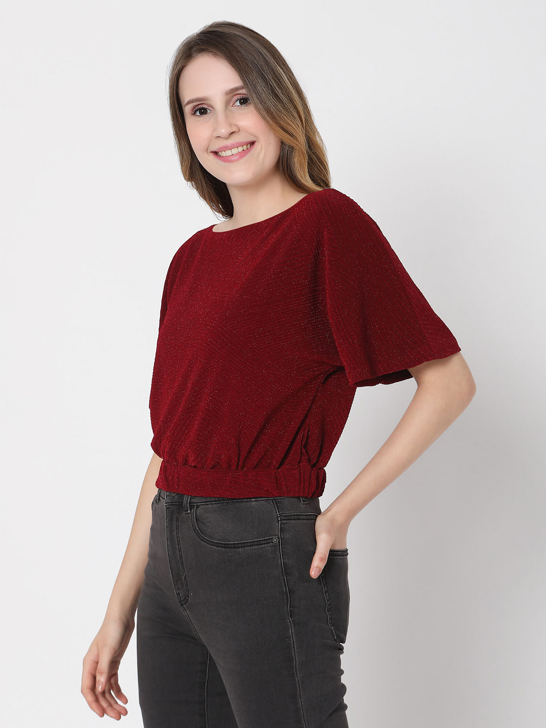 Maroon Textured Shimmer Top