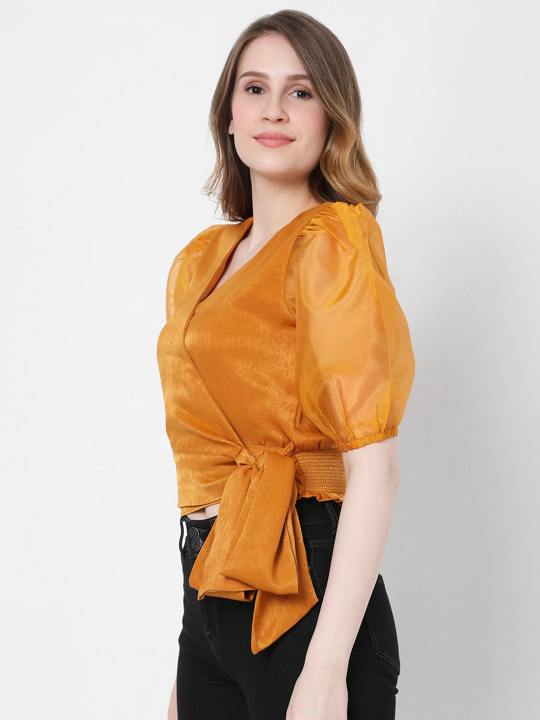 Mustard Overlap Organza Top
