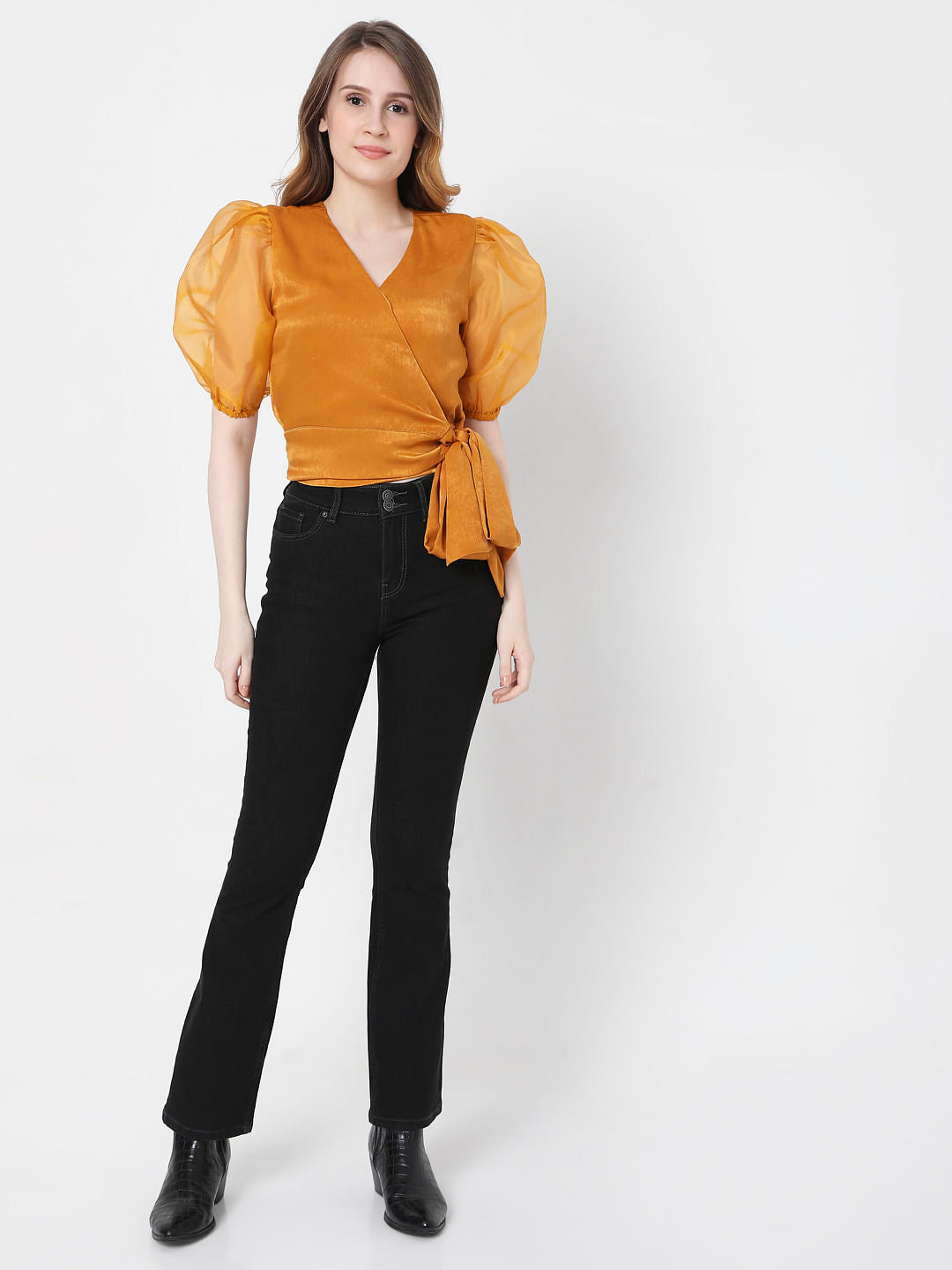 Mustard Overlap Organza Top