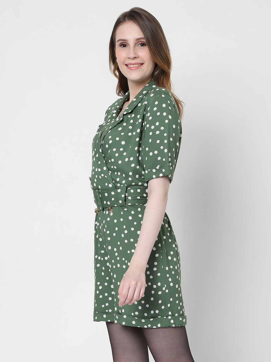 Green Dotted Playsuit