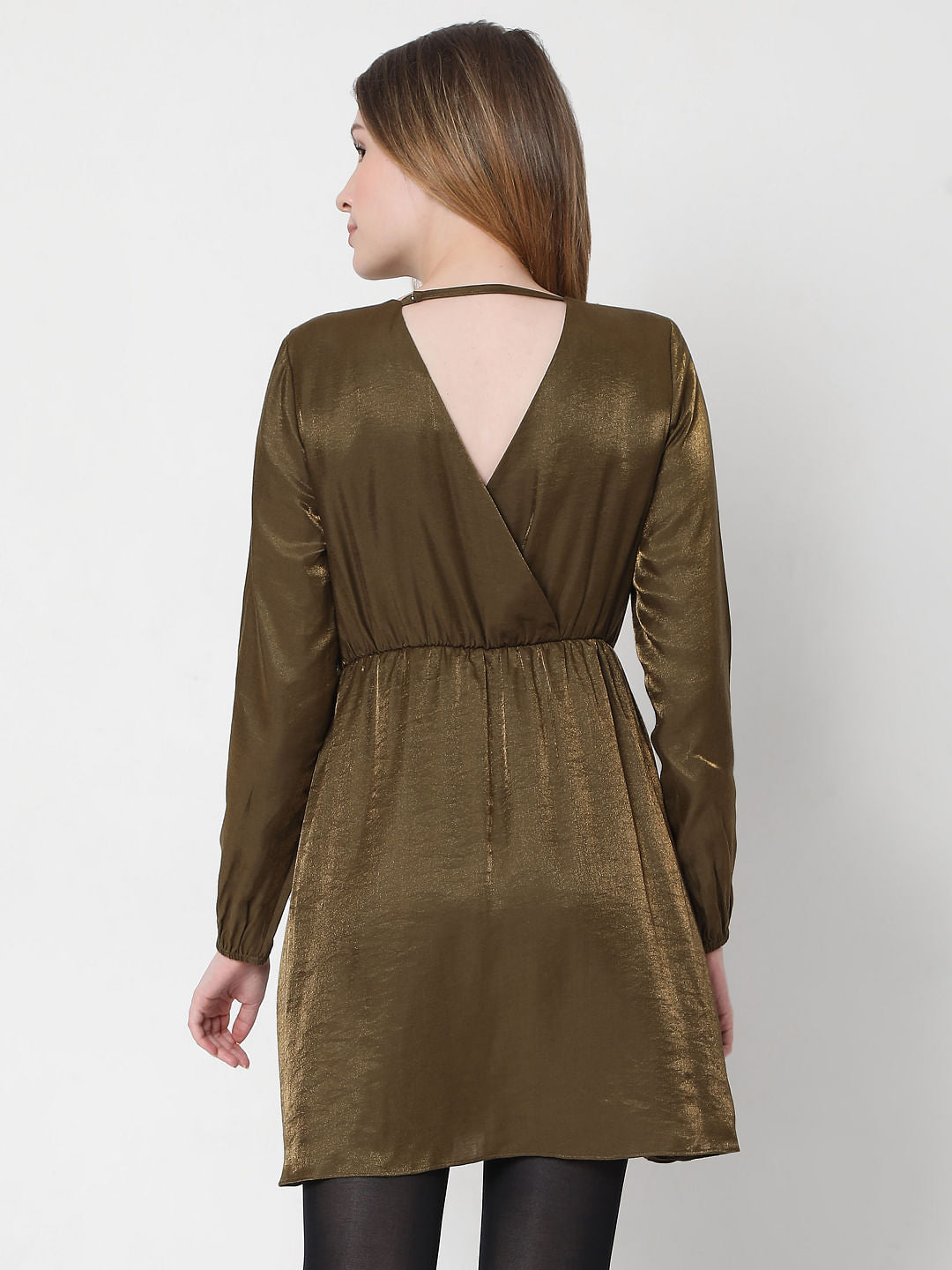Green Metallic Overlap Dress