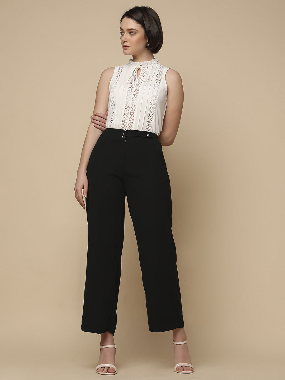 Black High Rise Wide Leg Pants