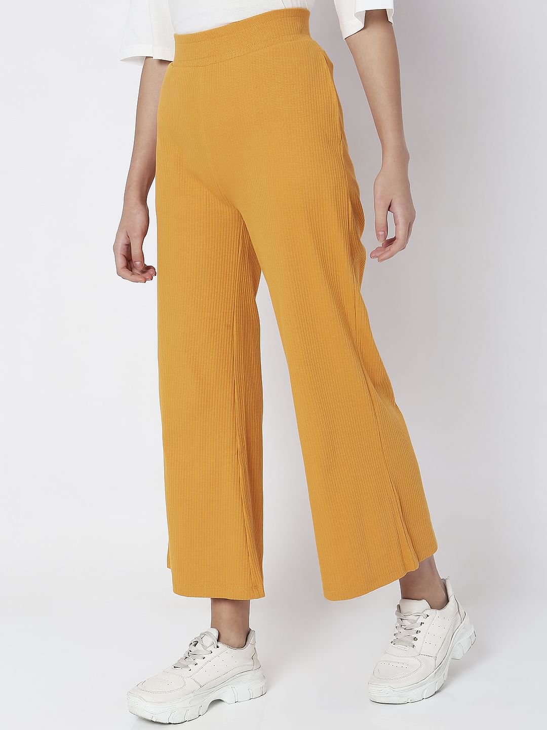 Orange High Rise Ribbed Wide Leg Pants