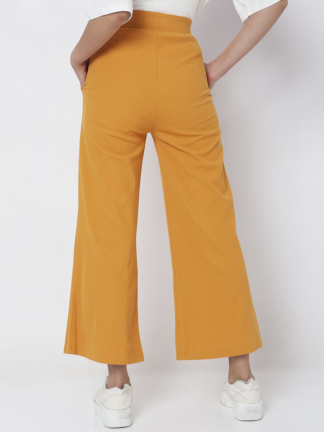 Orange High Rise Ribbed Wide Leg Pants
